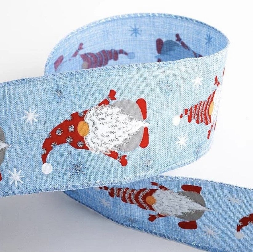 Christmas Glitter Nordic Santa Linen Wired Edge Ribbon  63mm - 90p per metre
