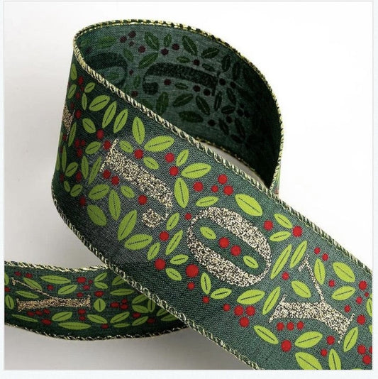 Glitter Christmas Joy Linen Wired Edge Ribbon   63mm x 10m