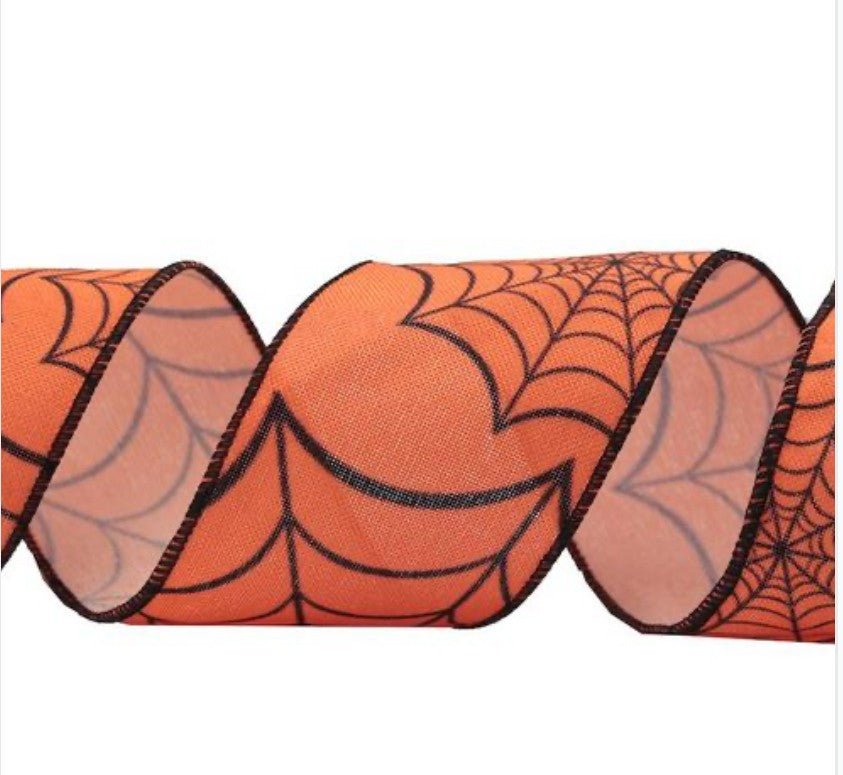 Wired Halloween Spider's Web Ribbon 2.5" - £1.00 per metre