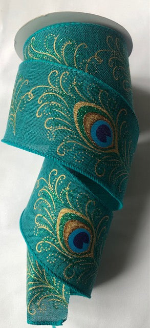 Christmas Peacock Wired Ribbon 2.5" x 9.1m