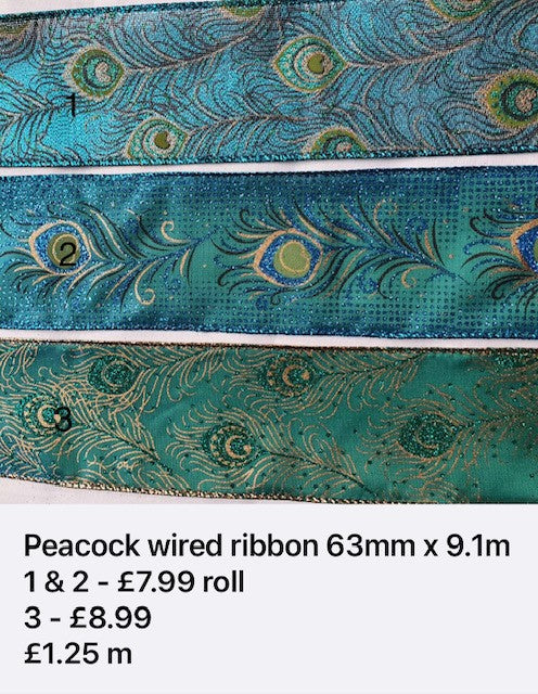 Wired Peacock Ribbon 63mm x 9.1m