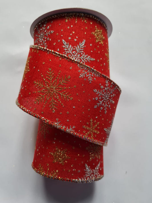 Woven Wired Christmas Snowflake Ribbon  2.5"  x 10 yards