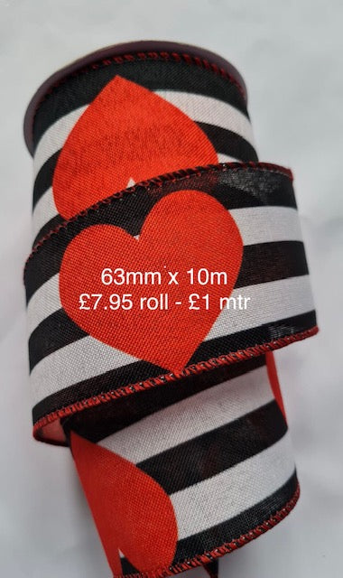 Wired Heart and Stripe Ribbon 2.5" x 10 yards