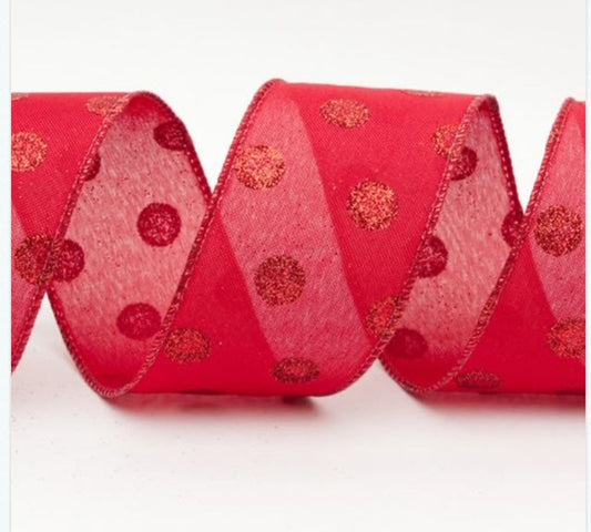 Wired Polka Dot Red/Red Christmas Ribbon