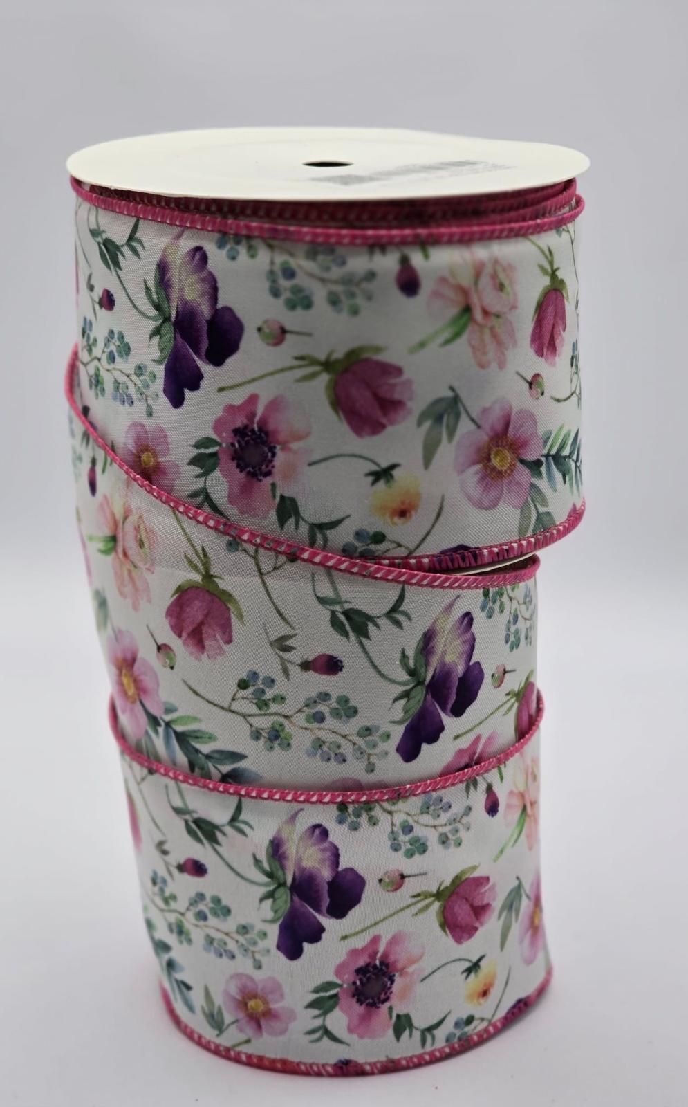 Wired Wild Flowers Ribbon 2.5" - £1 per metre