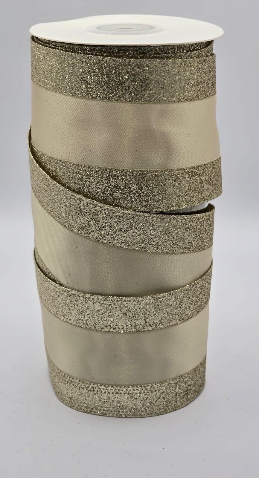 Wired Gold Glitter Edge Ribbon 2.5" - £1 per metre