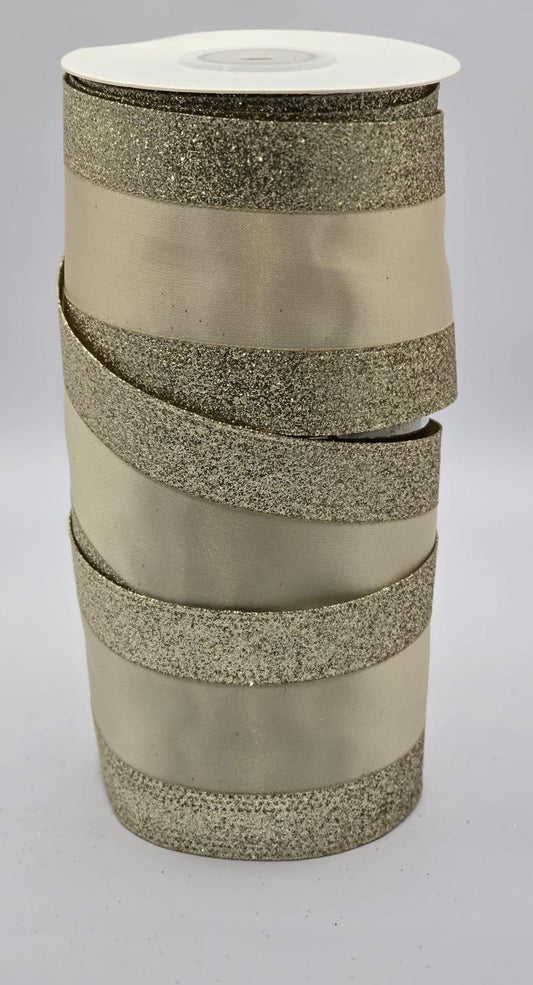 Wired Gold Glitter Edge Ribbon 2.5" - £1 per metre