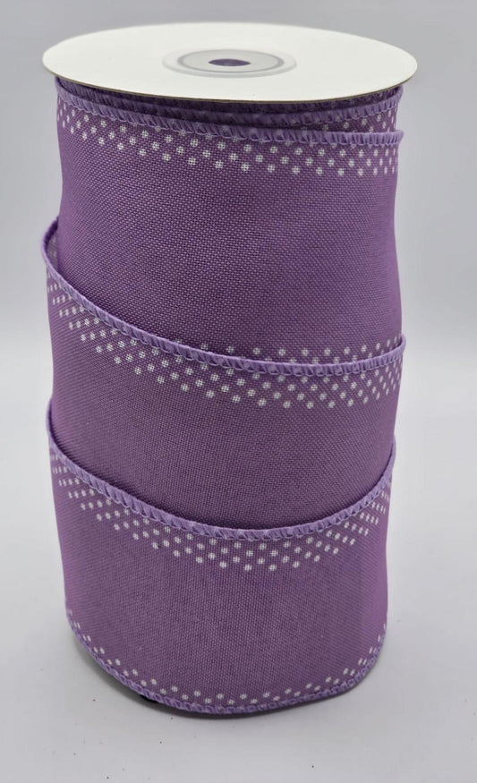 Wired Lilac Polka Dot Edge Ribbon 2.5" - £1 per metre