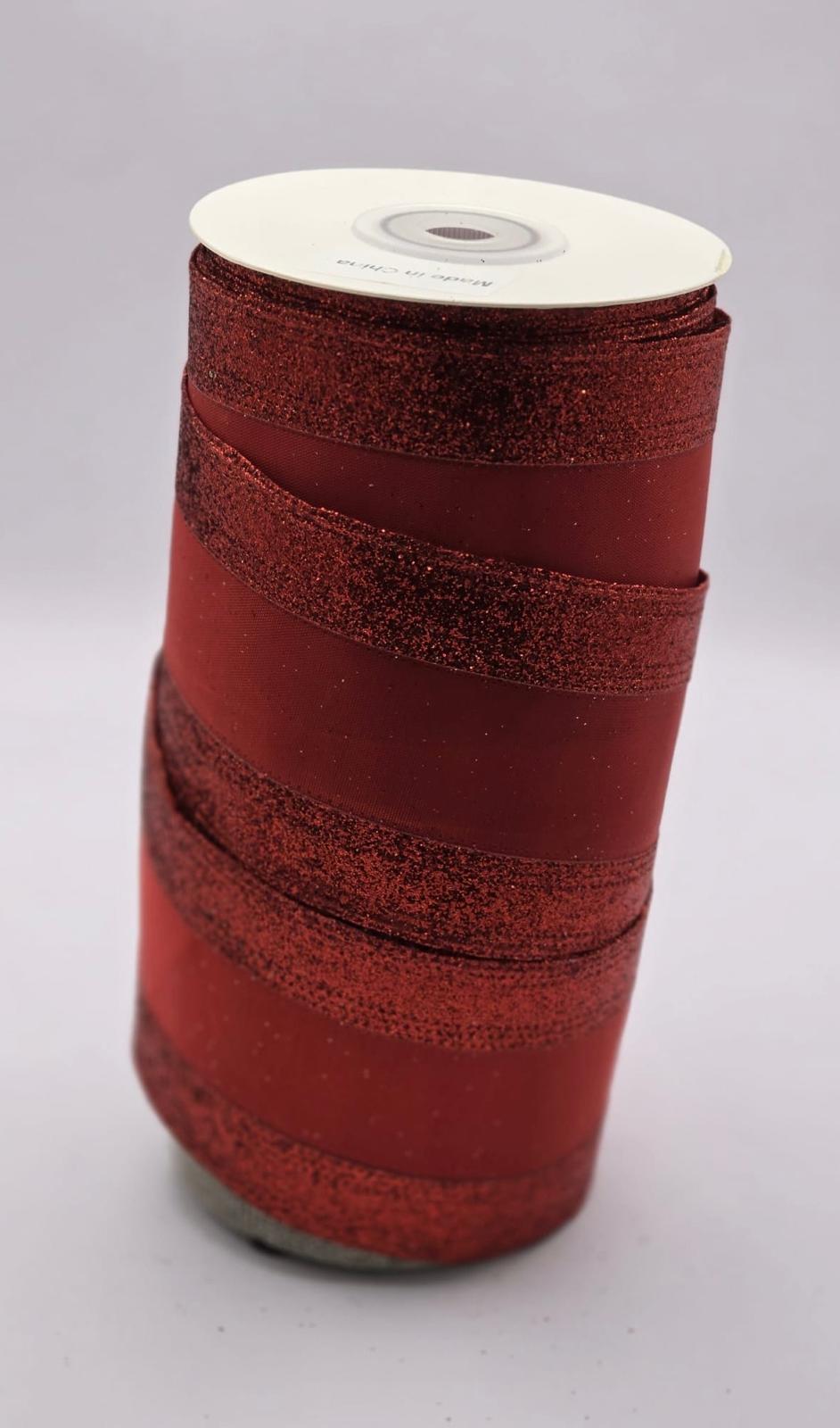 Wired Red Glitter Edge Ribbon 2.5" - £1 per metre