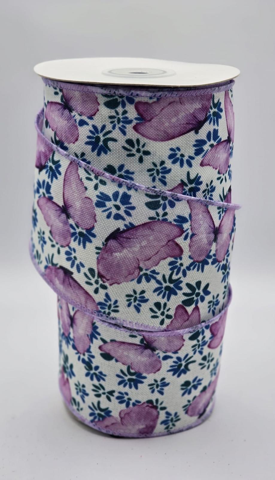 Wired Lilac Butterfly Ribbon 2.5" - £1 per metre