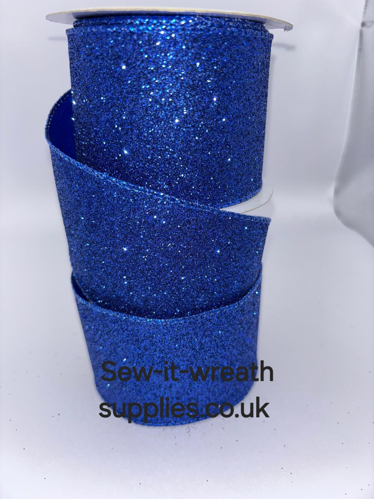 Royal Blue Sparkly Glitter Wired Christmas Ribbon 2.5" Per Meter