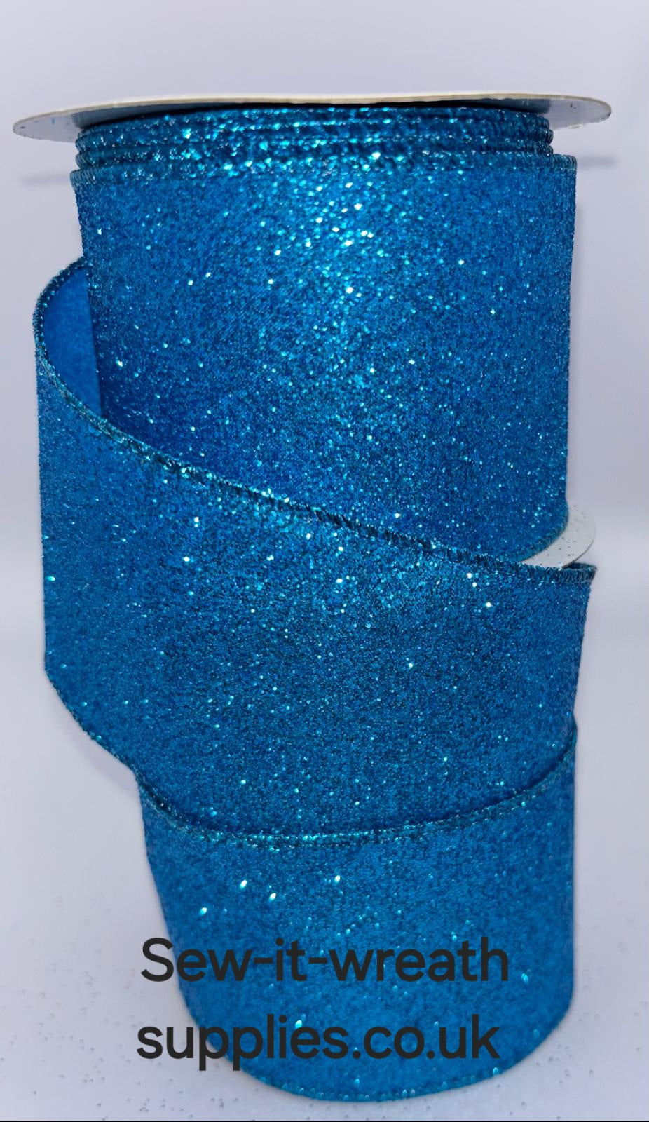 Aqua Sparkly Glitter Christmas Wired Ribbon 2.5" - Per Meter