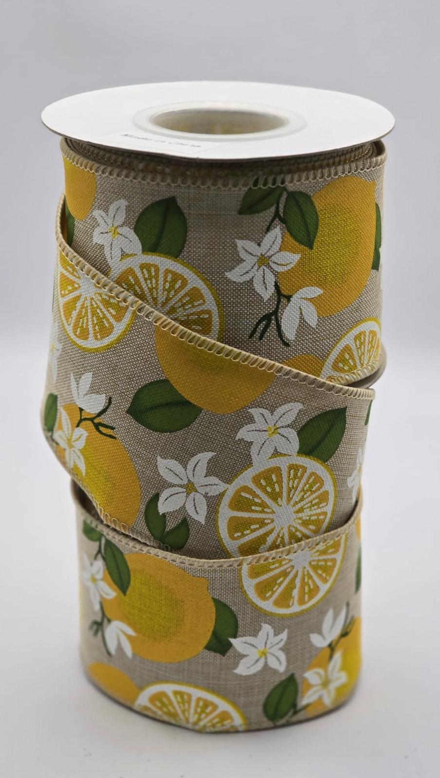 Wired Lemon and Flower Ribbon 2.5" - £1 per metre