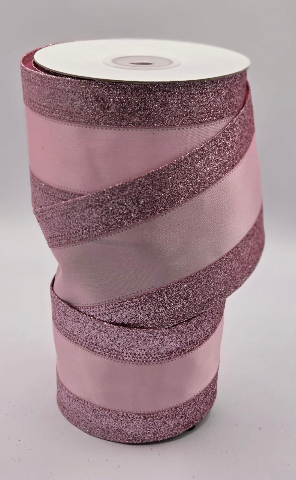 Wired Pink Glitter Edge Ribbon 2.5" - £1 per metre