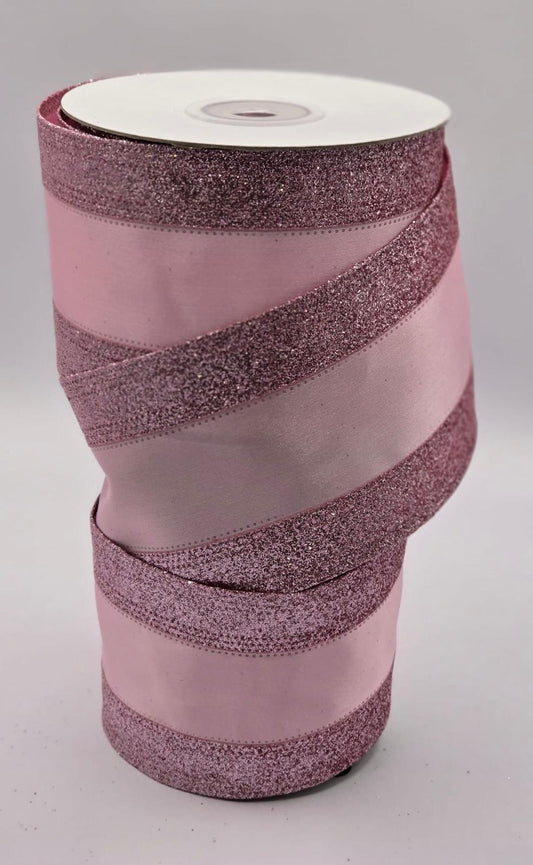 Wired Pink Glitter Edge Ribbon 2.5" - £1 per metre