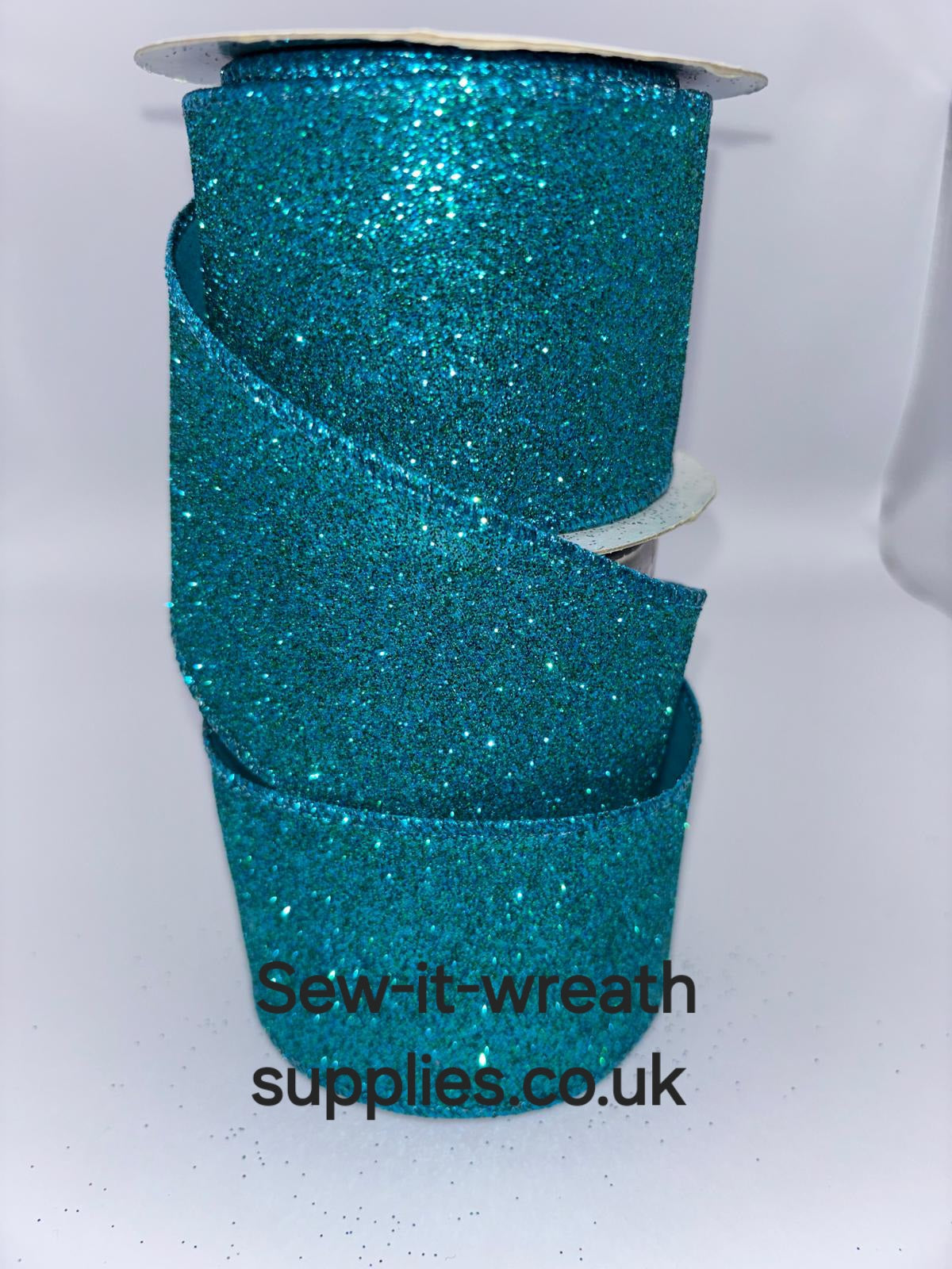 Turquoise Sparkly Glitter Christmas Wired Ribbon 2.5" - Per Meter