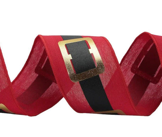Christmas  Santa Belt Wired Ribbon 63mm - £1 per metre
