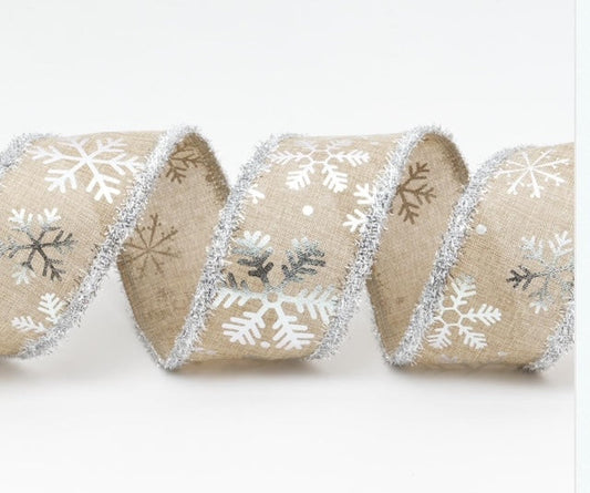 Snowflake Wired Tinsel Christmas Ribbon