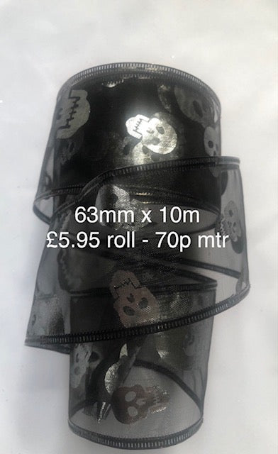 Wired Halloween Organza Skull 2.5" - 70p per metre