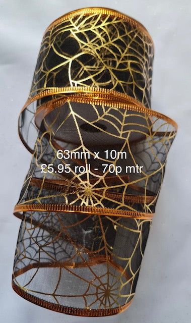 Wired Halloween Organza Spider's Web 2.5" - 70p per metre