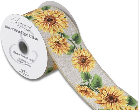 Wired Sunflower Natural Ribbon 63m - £1 per metre