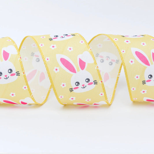 Wired Easter Bunny Yellow Ribbon 63mm x 9.1 mtrs
