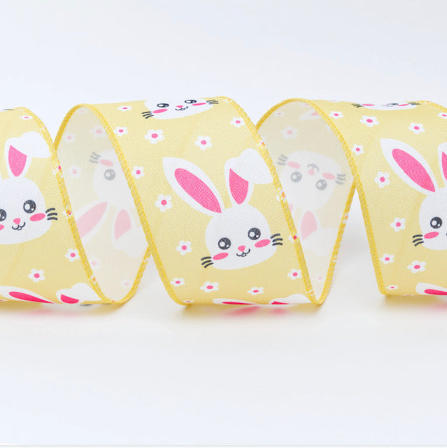 Wired Easter Bunny Yellow Ribbon 63mm £1 per metre
